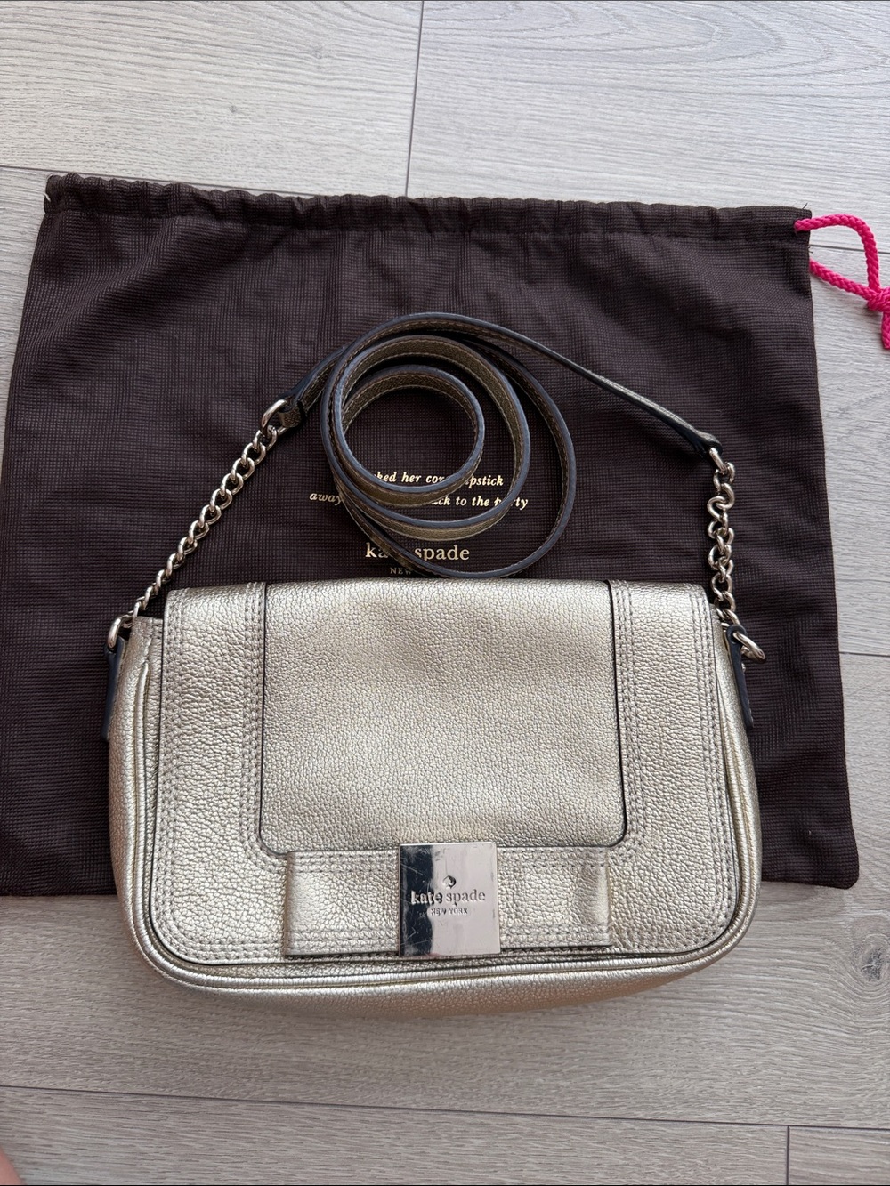 kate spade Metallic Silver Leather Crossbody with Chain Strap